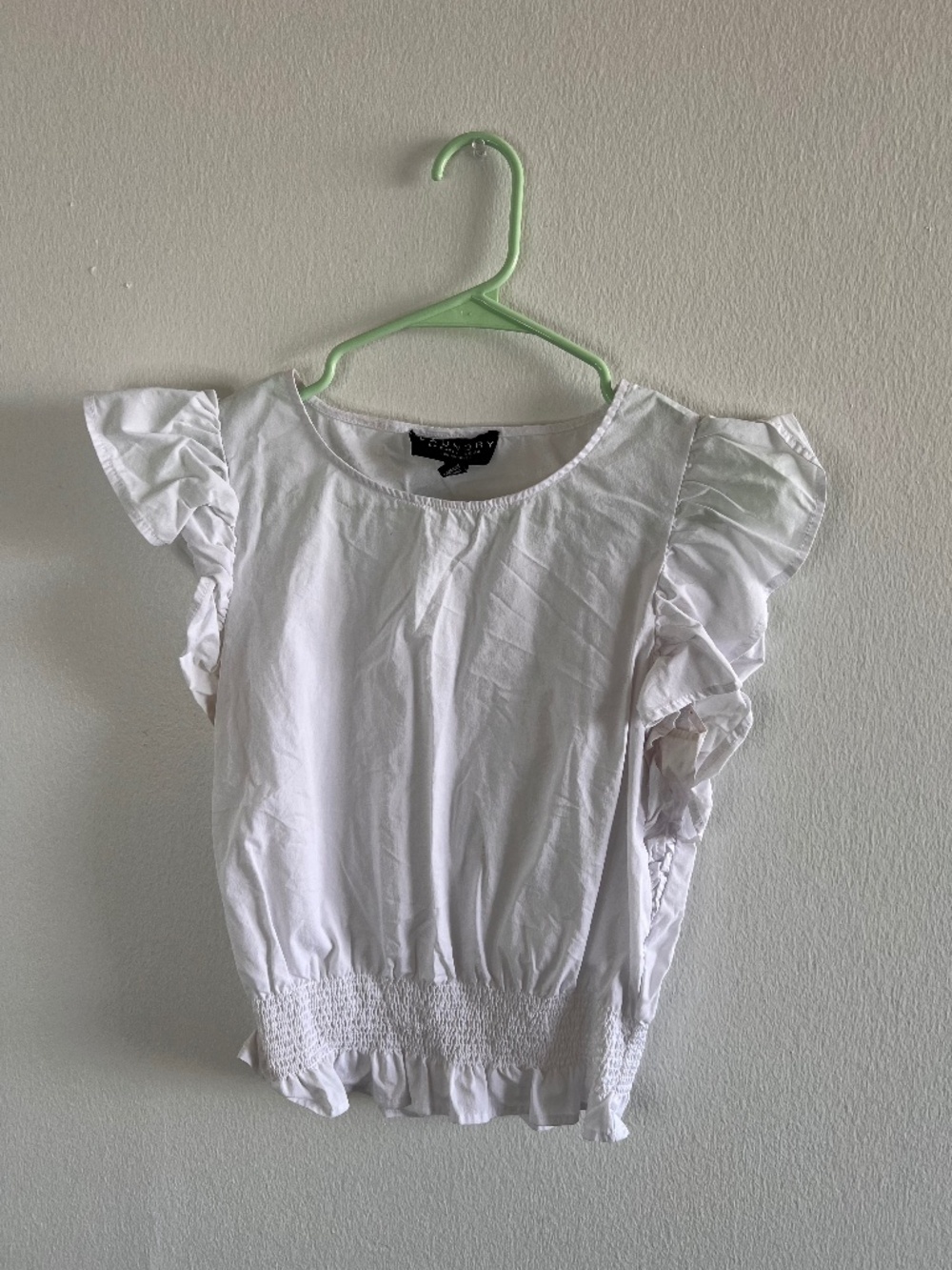 Sundry White Ruffle Sleeve Smocked Waist Top